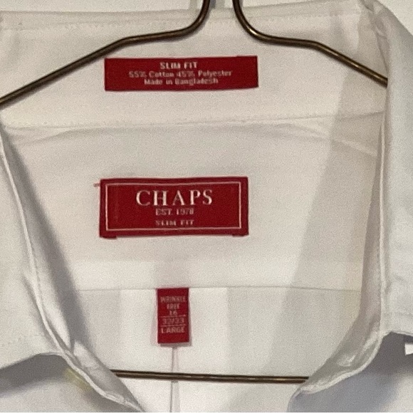 NWT Chaps Mens White Button Down shirt size large slim fit 16 32/33 - Picture 9 of 9